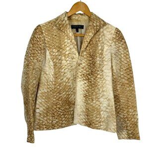 Lafayette 148 Gold Silk Linen Snakeskin Career Blazer Size 2P Neutral Yellow